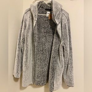 VS PINK Hooded Sherpa Cardigan in Heather Gray